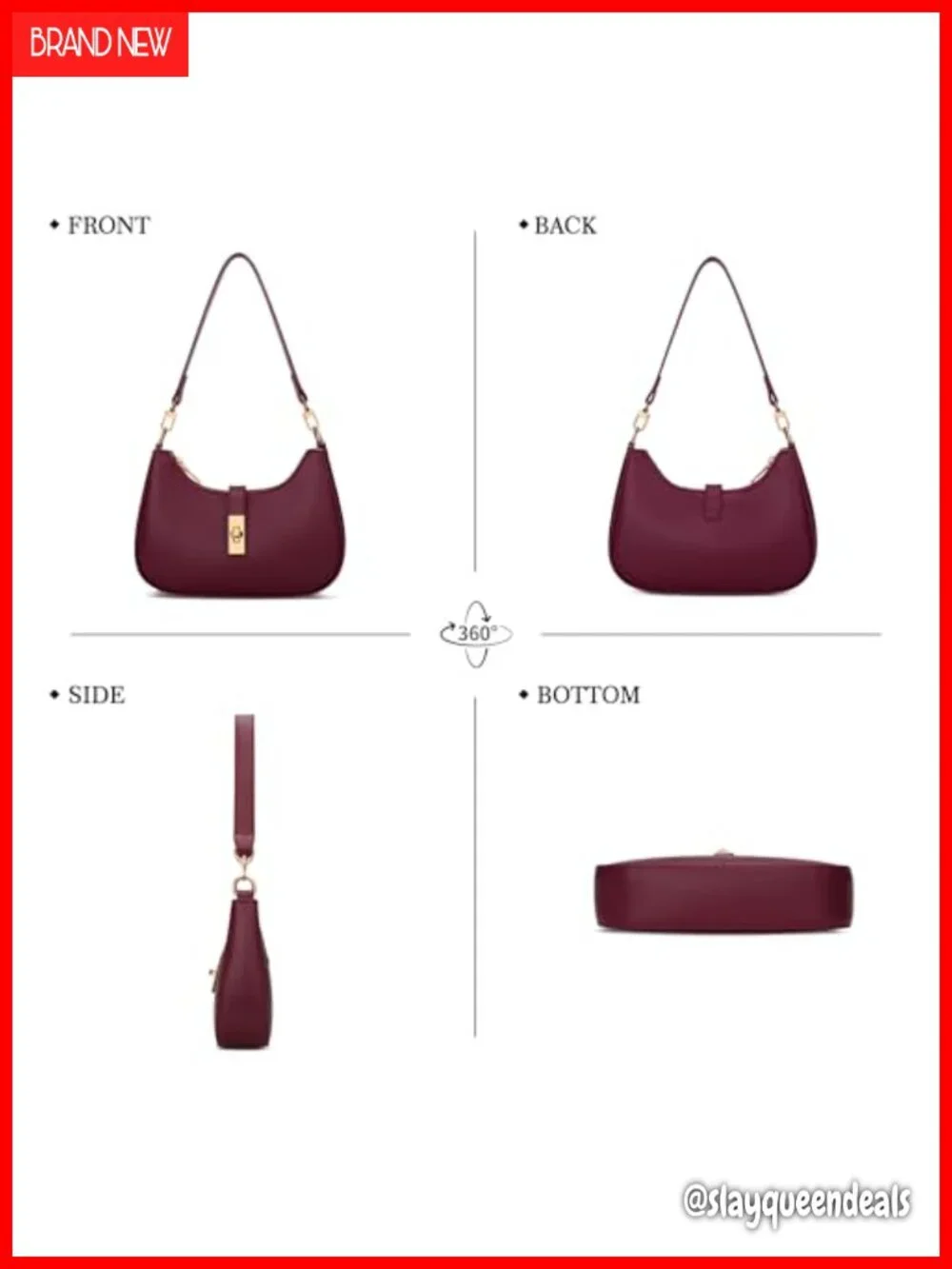 Vegan Leather Hobo Bag with Zipper Closure, Adjustable Crossbody Chain Strap,
